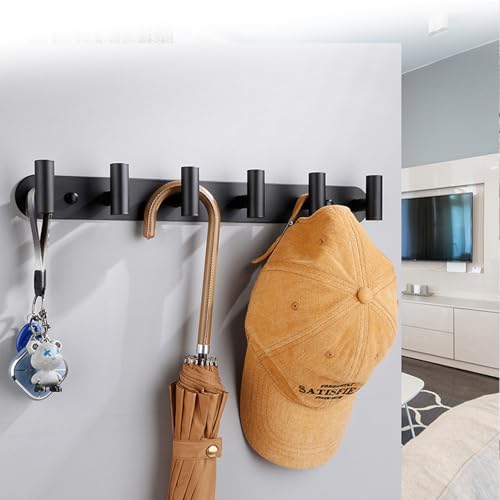 Stainless Steel Wall Hook Rack with 6 Hooks - Matte Black